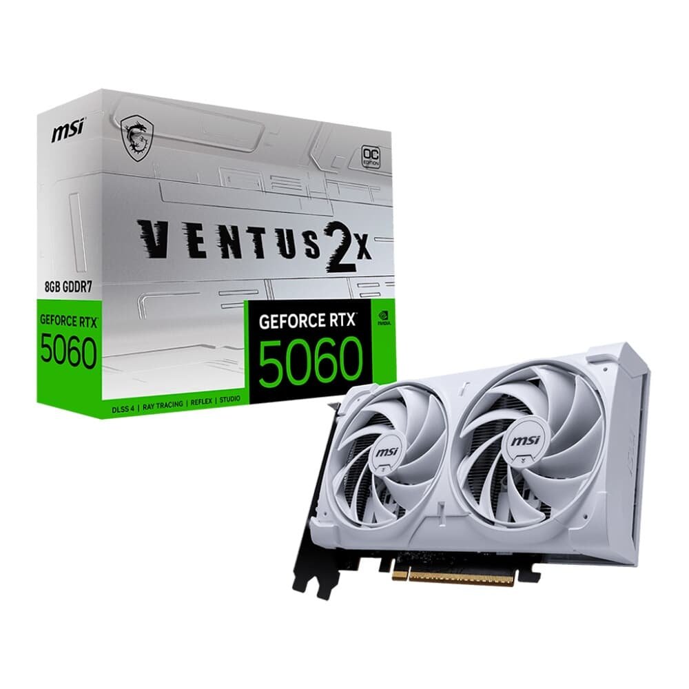 Placa de Vídeo MSI RTX 5060 8G VENTUS 2X OC WHITE Geforce NVIDIA, 8GB, GDDR7, 128 bits, 2535 MHz, DLSS 4, Ray Tracing - G5060-8V2CW