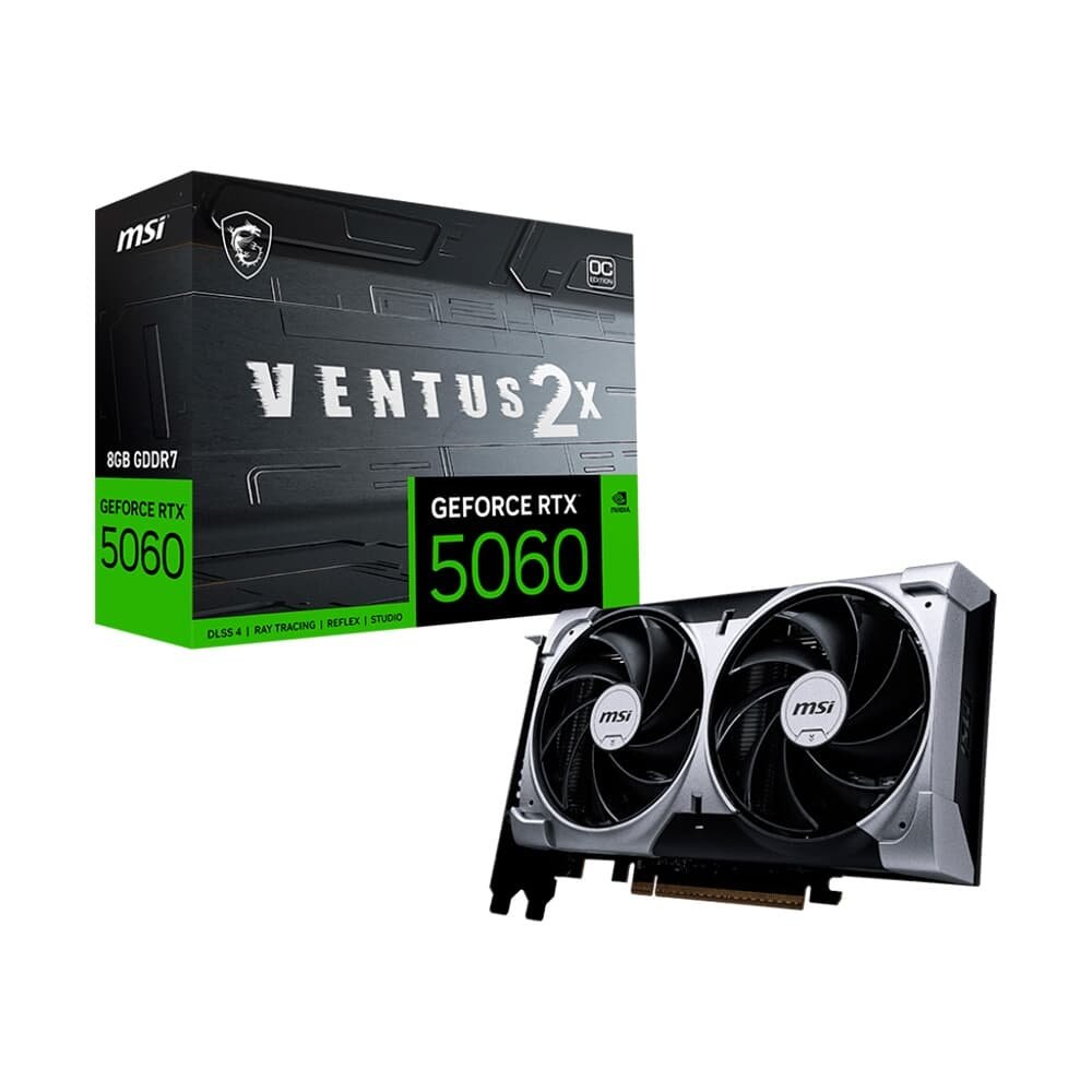 Placa de Vídeo MSI RTX 5060 8G VENTUS 2X OC Geforce NVIDIA, 8GB, GDDR7, 128 bits, 2535 MHz, DLSS 4, Ray Tracing - G5060-8V2C