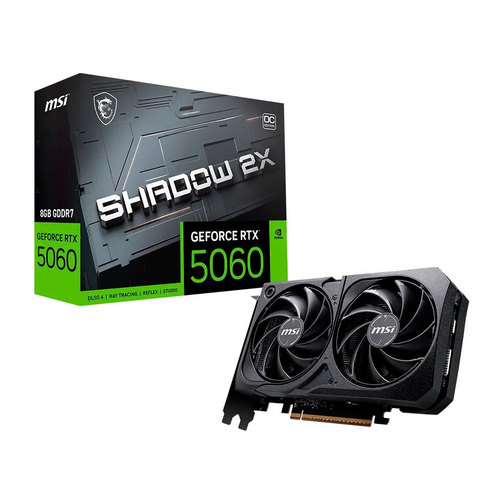 Placa de Vídeo MSI RTX 5060 Shadow 2X OC NVIDIA GeForce, 8GB, GDDR7, 128-bit - 912-V537-038