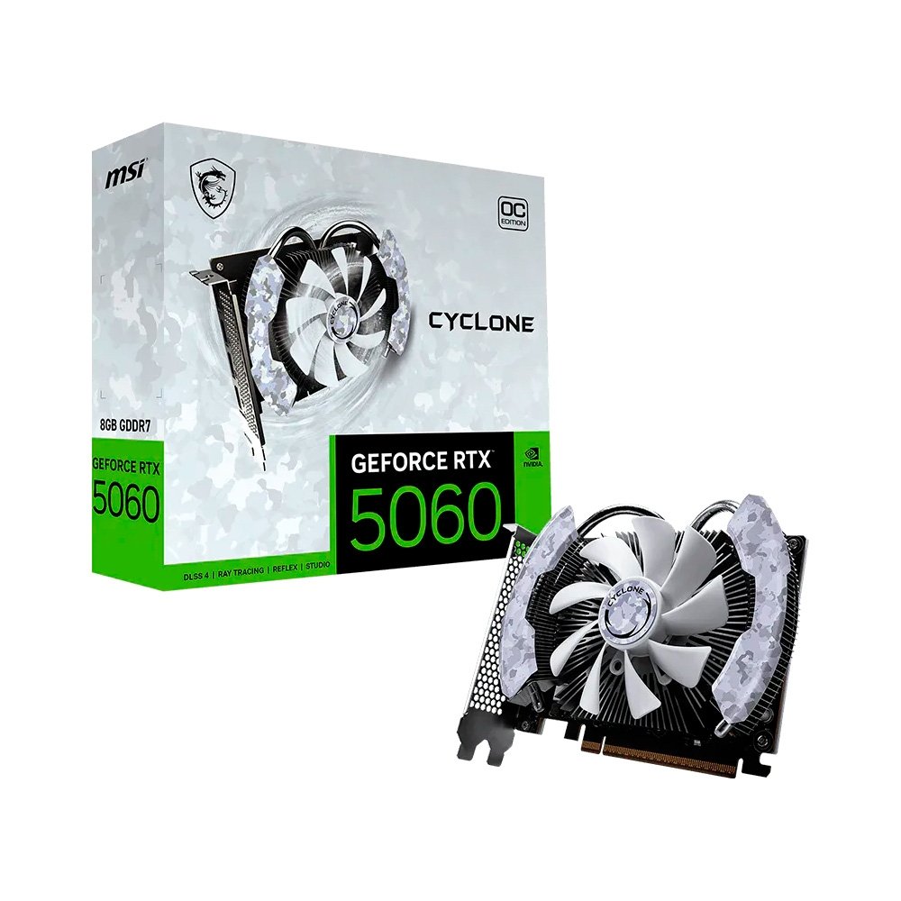 Placa de Vídeo MSI RTX 5060 Cyclone OC NVIDIA GeForce, 8GB, GDDR7, 128-bit - 912-V812-205