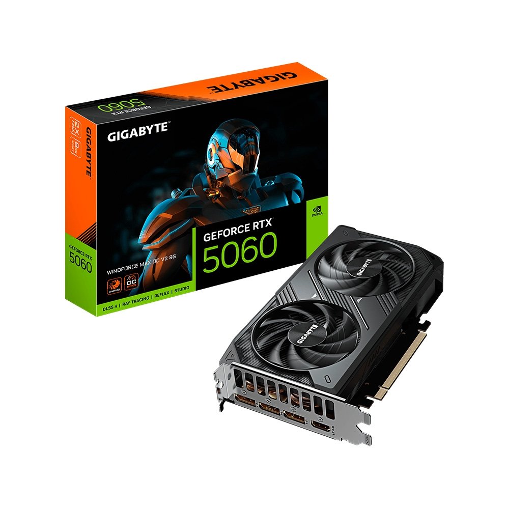 Placa de Vídeo Gigabyte RTX 5060 WINDFORCE MAX OC V2 8GB NVIDIA GeForce, 8GB GDDR7, 128bit,  DLSS, Ray Tracing - GV-N5060WF2MAX OCV2-8GD