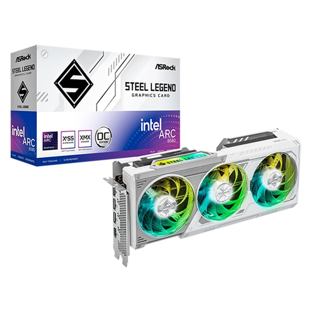 Placa de Vídeo ASRock Intel Arc B580 Steel Legend 12G OC, 12GB, GDDR6, 2800MHz - 90-GA5CZZ-00UANF