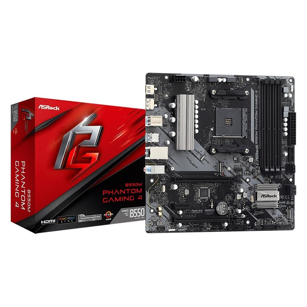 Placa-Mãe ASRock B550M Phantom Gaming 4, AMD B550, mATX, DDR4, Preto - 90-MXBE9*