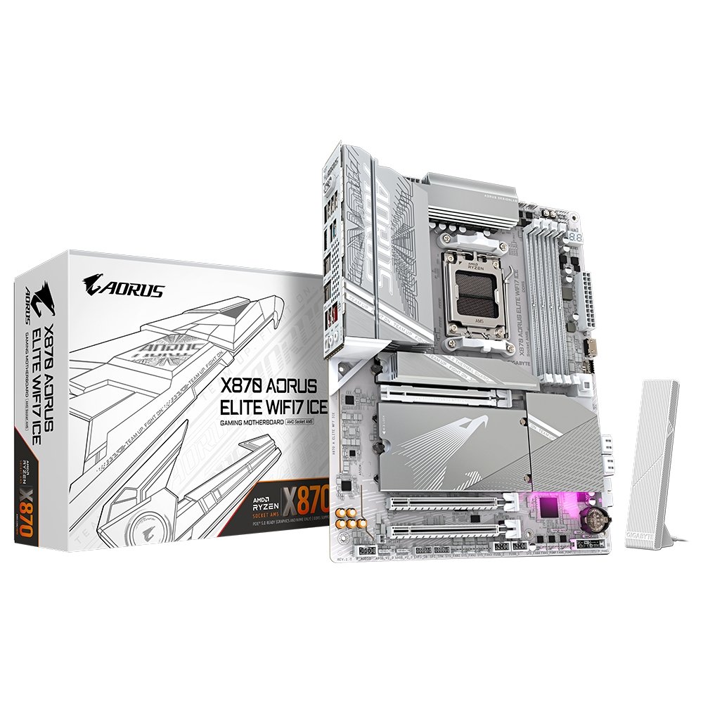 Placa-Mãe Gigabyte X870 AORUS ELITE WF7 ICE, AM5, ATX, DDR5, PCIe 5.0, RGB, Wi-Fi 7, Bluetooth, Branco - X870 A ELITE WF7 ICE
