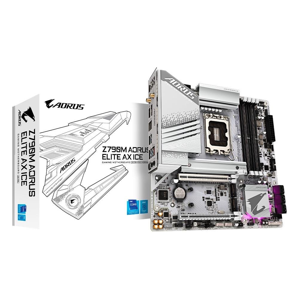 Placa-Mãe Gigabyte Z790M AORUS ELITE AX ICE, Intel, mATX, DDR5, RGB, Wi-Fi, Bluetooth, Branco - Z790M AORUS ELITE AX ICE